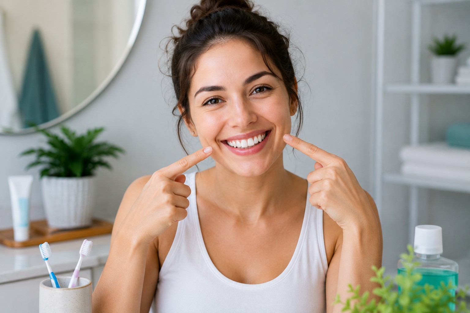 Woman showing healthy smile